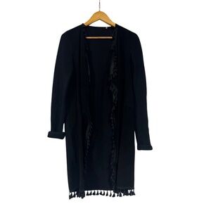 Elie Tahari Black Suede and Wool Open Front Sweater